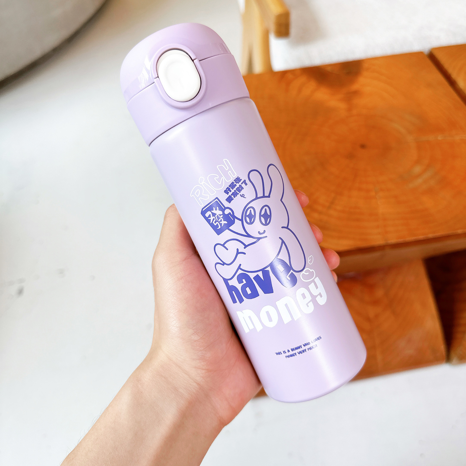 Nuevo lindo taza de agua de acero inoxidable simple de dibujos animados taza de bebida directa portátil cubierta elástica estudiante taza de vacío de alto aspecto