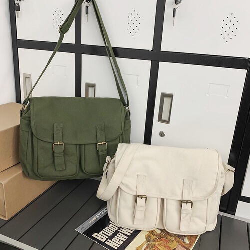 Canvas shoulder bag, men's straddle bag, casual Japanese mailman bag, women's simple retro student cross-body bag, men's cloth bag