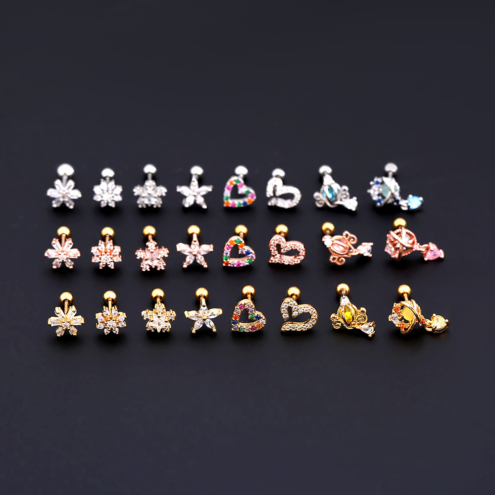 Fashion Heart Shape Flower Stainless Steel Copper Plating Inlay Zircon Ear Studs 1 Piece display picture 2