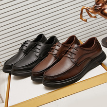 4546大码2025秋冬新款绑带男士休闲皮鞋舒适厚底男鞋真皮爸爸鞋子