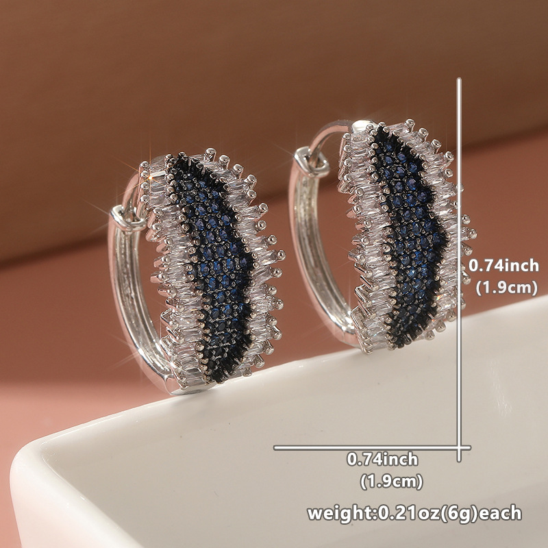 Morning Moon Cross-Border Earrings European and American Style Three-Row Zircon Copper Ear Hoops Yiwu Jewelry Ear Rings