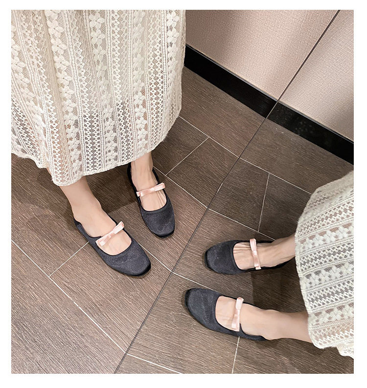 Giày búp bê nữ mũi vuông cổ thấp thắt nơ quai ngang, đế bằng gót thấp 1–3 cm — Màu hồng đen, Màu đen, Màu đỏ chi tiết 15