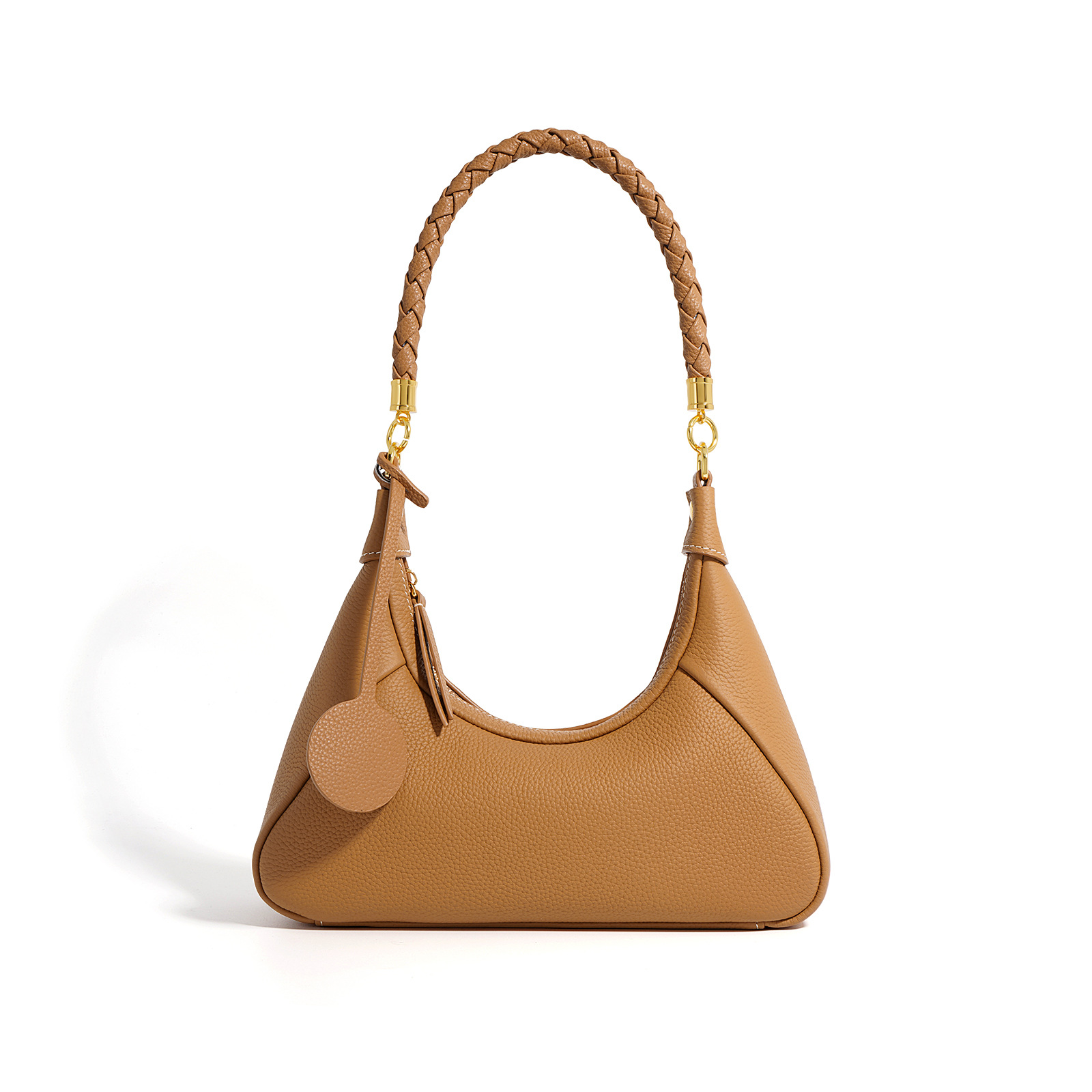 Bolso bandolera tipo media luna para mujer 2025, nuevo bolso de cuero vacuno con textura de alta gama, bolso baguette de hombro cruzado para viajeras.