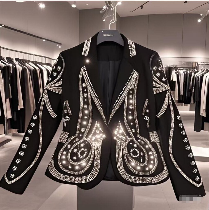 2025 Spring New Style Little Chanel Gold Rhinestone Heavy Design Suit Blazer Short Jacket Top Light Luxury
