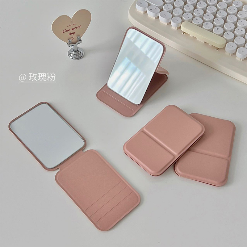Espejo cosmético de escritorio portátil pequeño espejo color sólido pu cuero portátil plegable escritorio vestidor espejo conveniente espejo