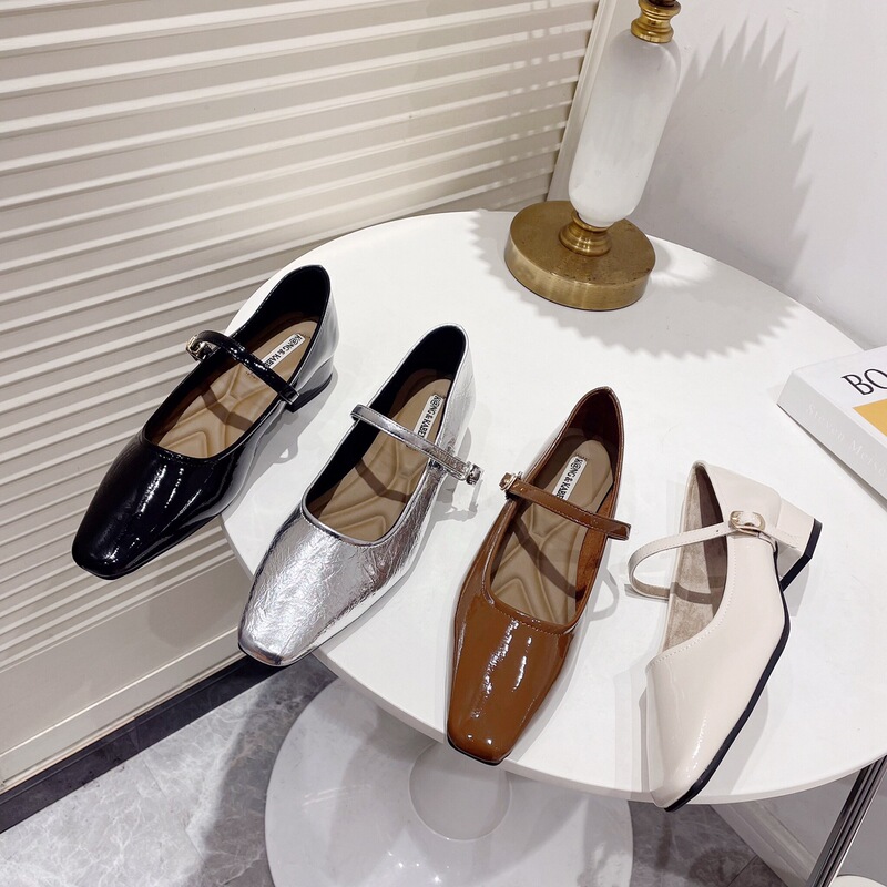 2026 Summer Hot Style Mary Jane Square-Toe Leather Shoes, Low Heels for Commuting, Suitable for Pairing with Dresses, Evening Slip-On High Heels, Comfortable