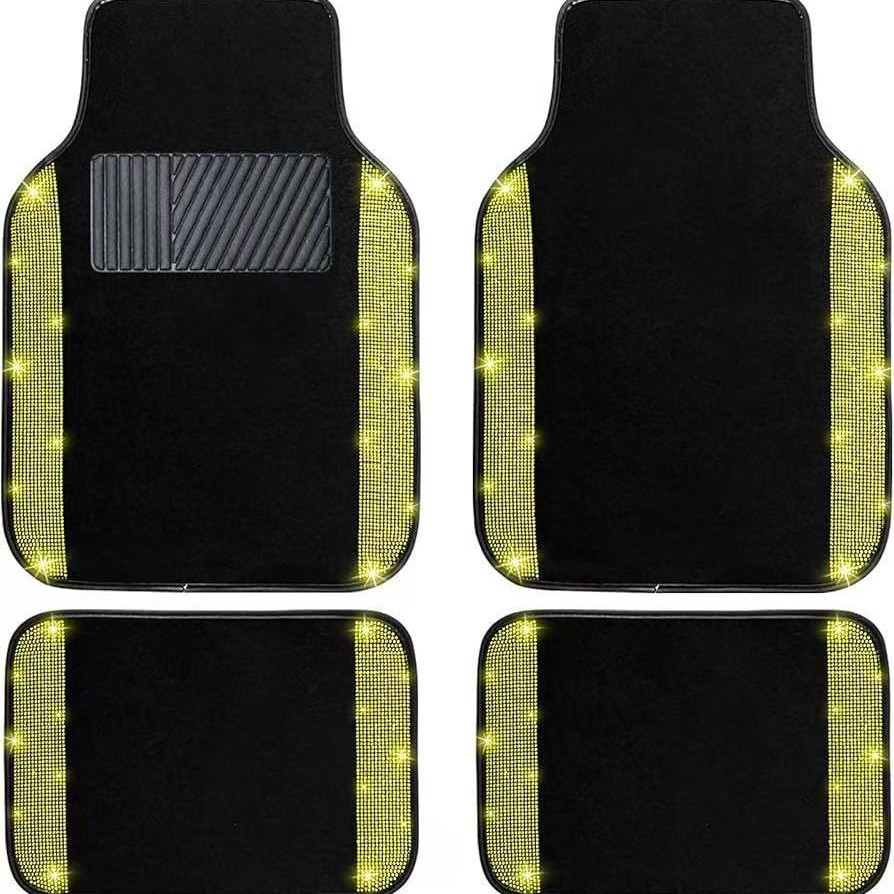 Cross-border minimalist black crystal velvet car floor mats, universal decorative floor mats, durable and stain-resistant, set of four