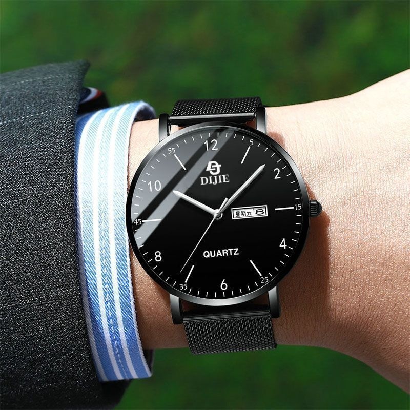Ultra-dünne Kalender-Herrenuhr mit Beleuchtung, Quarzwerk, modische wasserdichte Uhr für Schüler, trendy Herrenuhr für Mittel- und Oberschüler
