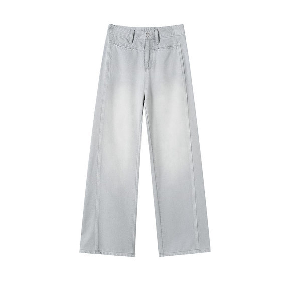 Korean-style High-grade Grey Loose Wide-leg Jeans Women's 2025 Spring and Summer Slim-fit High-waisted Shorty Lasting Trousers