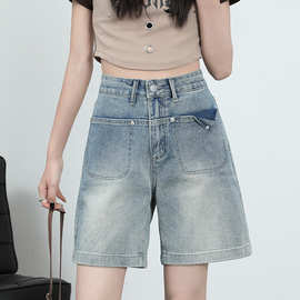 2023夏季前口袋设计感高腰五分牛仔短裤女中裤JEANS SHORTS