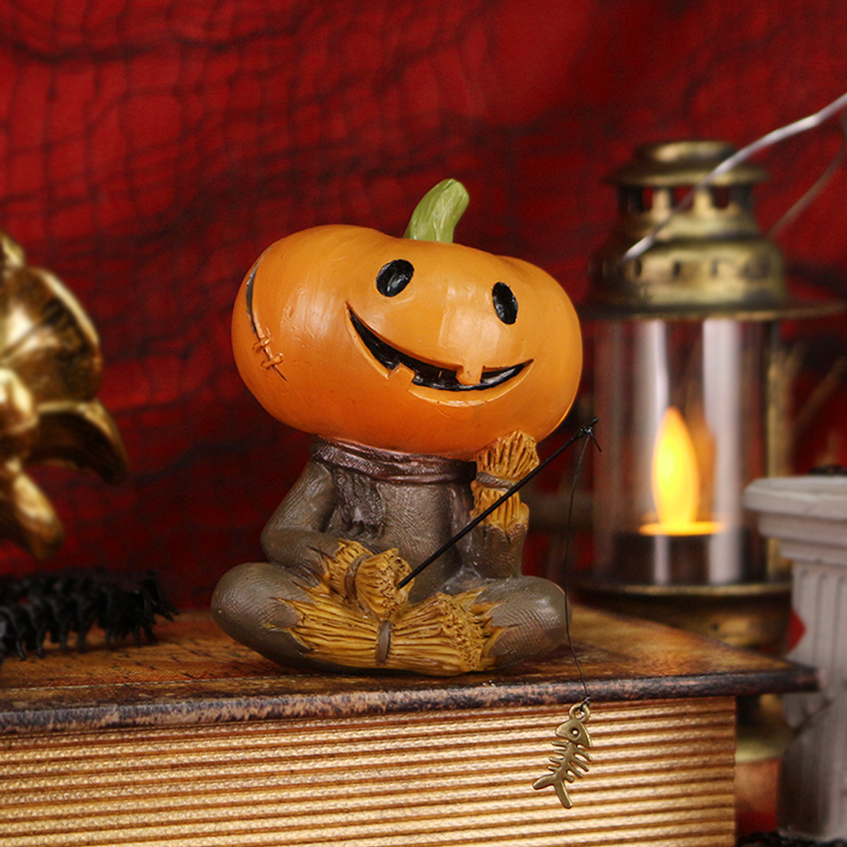  Halloween Creative Pumpkin Skull Fishing Ornaments Cartoon Sculptures Funny Ghost Festival Pumpkin Man Doll Ornaments