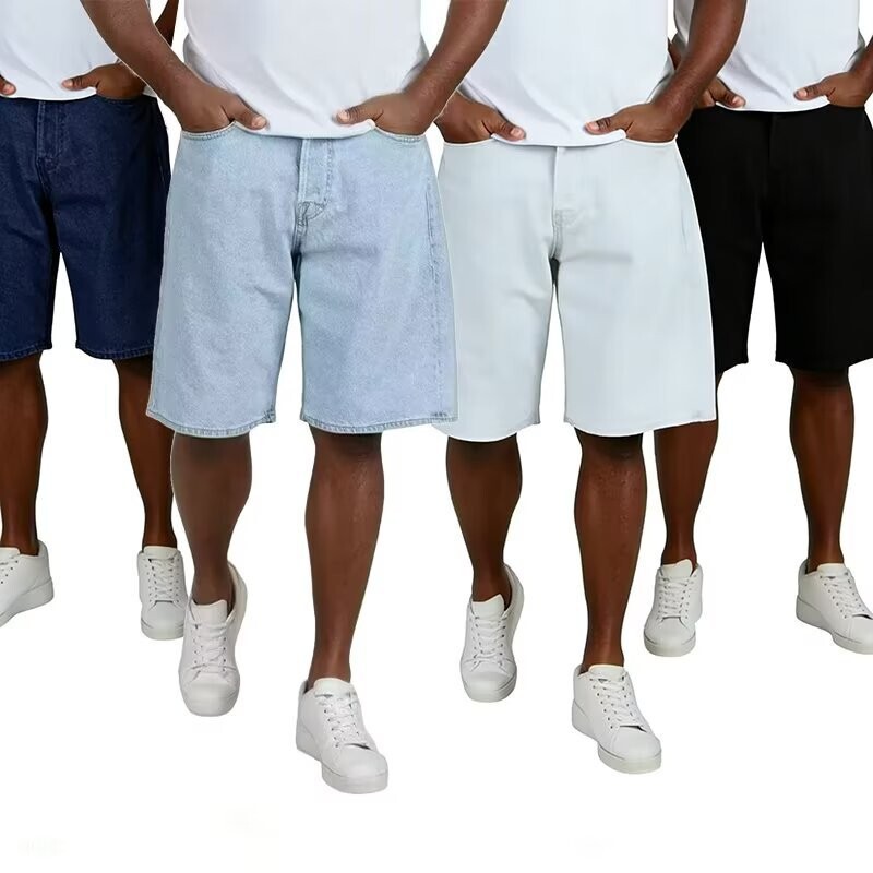 Cross-Border Trade Light-Colored Men's Denim Shorts Summer Thin Style 2026 Loose Straight High-Waisted Slimming Five-Point Pants Wholesale