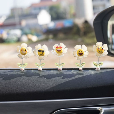 Car center console spring decoration car fun facial expression bag decoration Healing Series car shaking head small decoration (Car ornaments) - expression-ornaments-5-pack