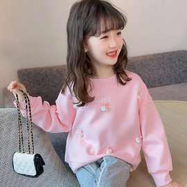 女童卫衣宽松中厚新款童装洋气兔子女孩春秋长袖韩版儿童粉色上衣