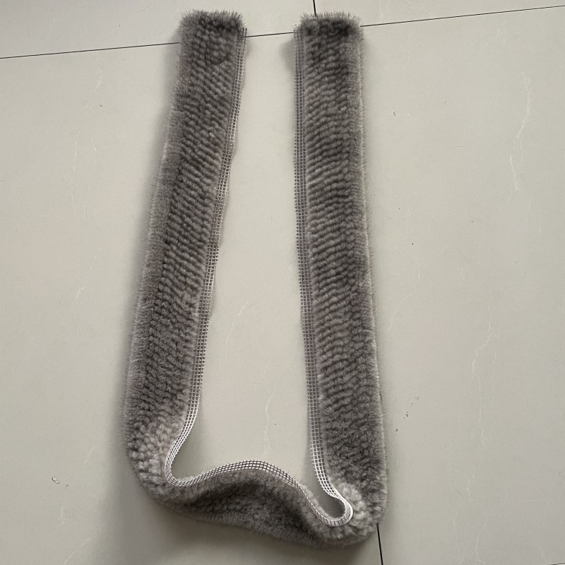 批发真水貂毛编织门巾貂毛钩织毛领帽子自然灰色门襟下摆皮草装饰