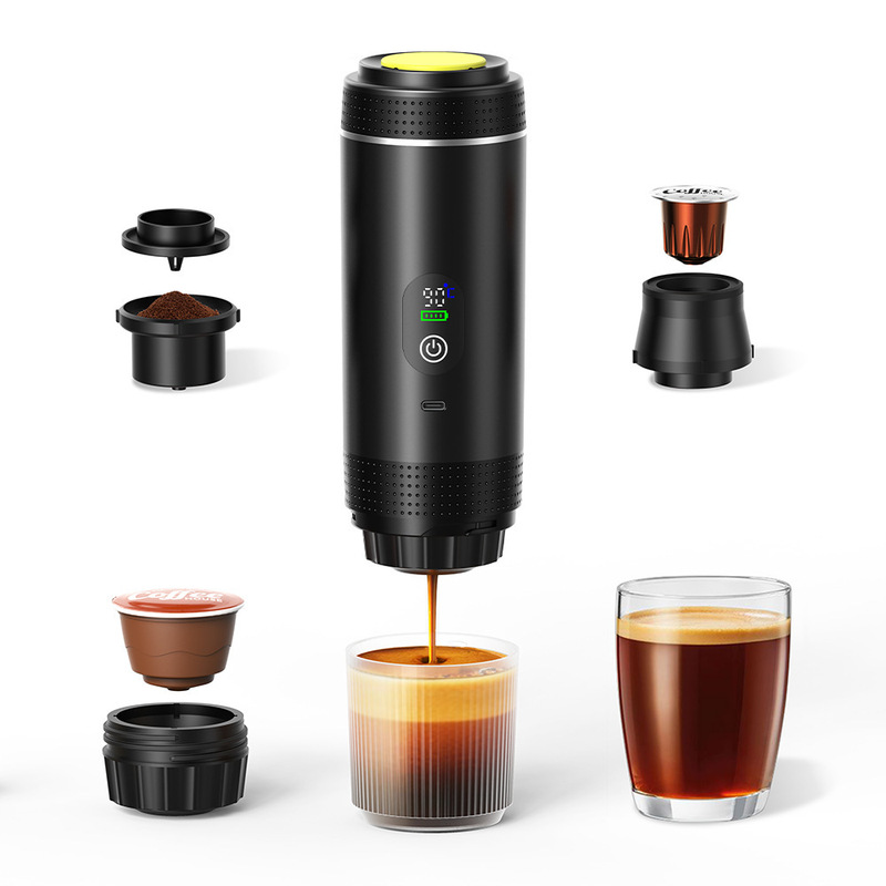 Portable Capsule Coffee Machine, Small Household Fully Automatic Heating Camping Outdoor Three-In-One Digital Display Outdoor Travel