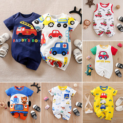 Summer unisex baby clothes thin infant onesie car short sleeve breathable INS crawl suit newborn cotton onesie
