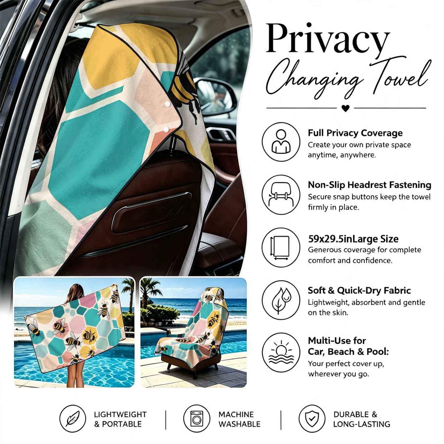 2-piece dual-use car seat cover, ultra-fine fiber, can be used as a beach towel, printed car protective seat cover 6