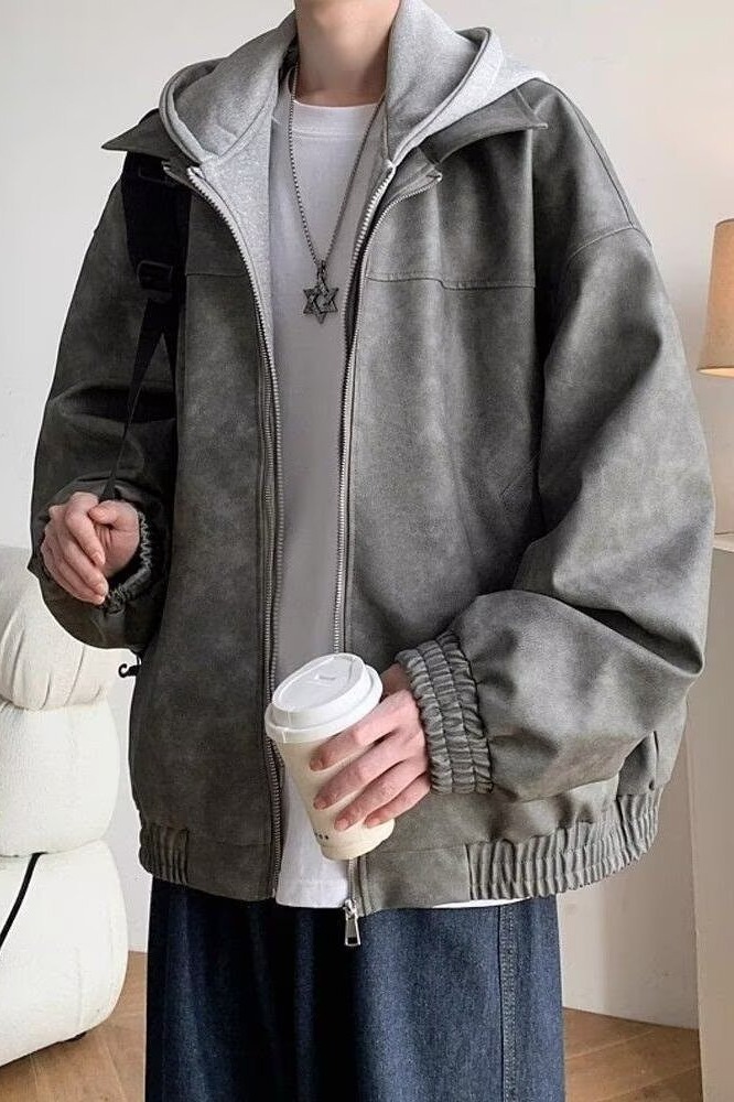 Herren Leder Bomberjacke Mit Kapuze Retro Stil Für Den Herbst_voghion.com