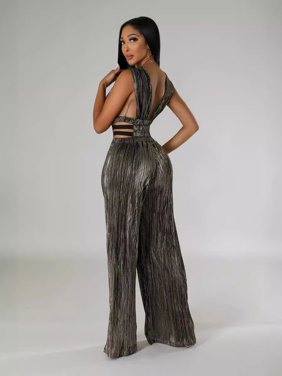 HX0416 mujeres transfronterizas V-collar sexy cintura alta tight overalls image 3
