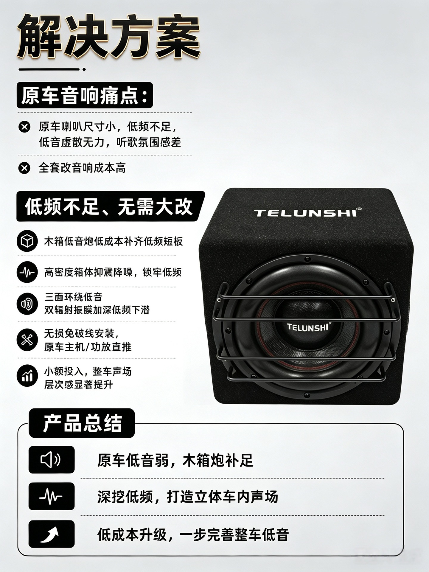 Source Factory 12V Car Active Subwoofer with Three-Sided Sound Output, Dual Passive Radiation Cone, Trunk Audio Wholesale