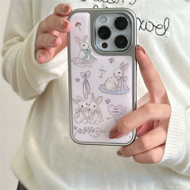 田园风细闪蝴蝶结碎花兔子适用iPhone16苹果15ProMax/14/13手机壳|undefined