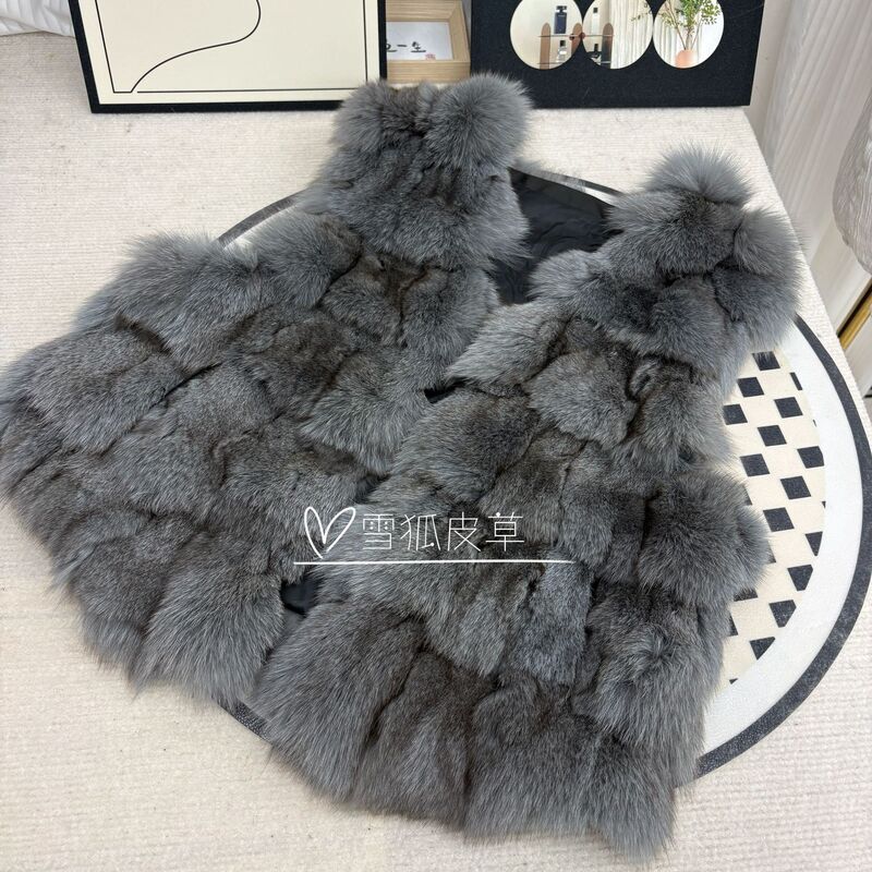 Real fur and leather clothing manufacturer direct sales: versatile, slimming, stylish fox fur vest, popular online model, warm Real fur and leather clothing manufacturer direct sales: versatile, slimming, stylish fox fur vest, popular online model, warm