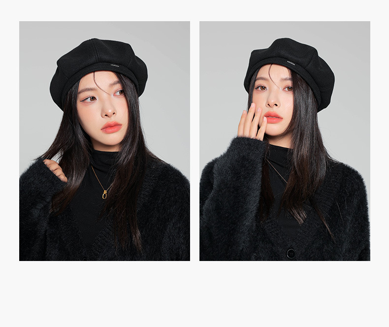 Black Beret For Women Octagonal Hat For Face Slimming Autumn Style_voghion.com