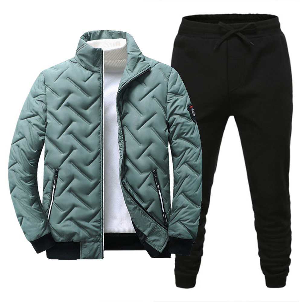 Casaco com capuz, conjunto de calças compridas, terno de algodão grosso e quente de inverno masculino, conjunto esportivo e de lazer_voghion.com