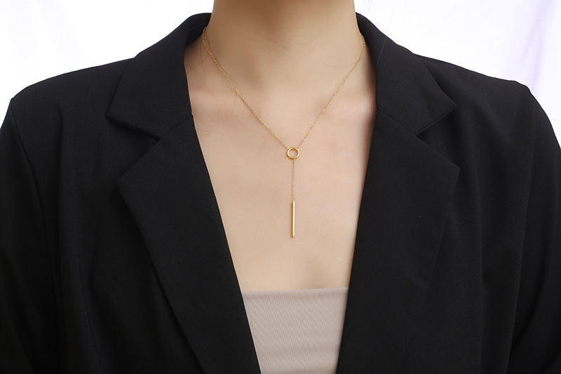 Titanium Steel Long Strip Niche Design Necklace Female Tassel Clavicle Chain display picture 2