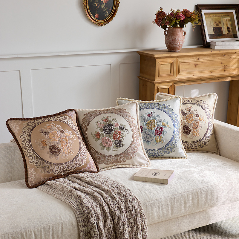 Almohada clásica simple y de alta gama Almohada ligera de lujo Tela antigua Cama Sala de estar Sofá Funda de almohada Cojín con núcleo
