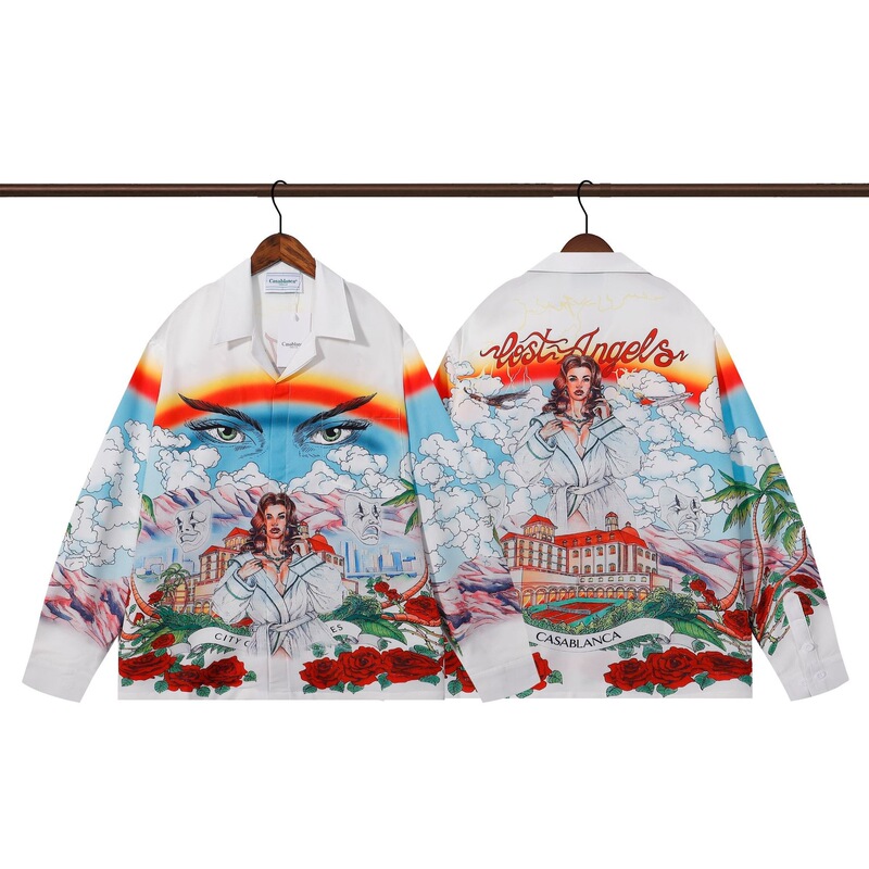 Cross-border Casablanca long-sleeved shirt, casual beach CASA funny rose flower beauty print fancy shirt