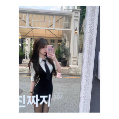 你家辣辣halolala元英学姐黑白假两件针织连衣裙收腰包臀短裙
