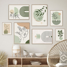 北欧风现代抽象莫兰迪色帆布画简约几何线条植物客厅高清喷绘画芯