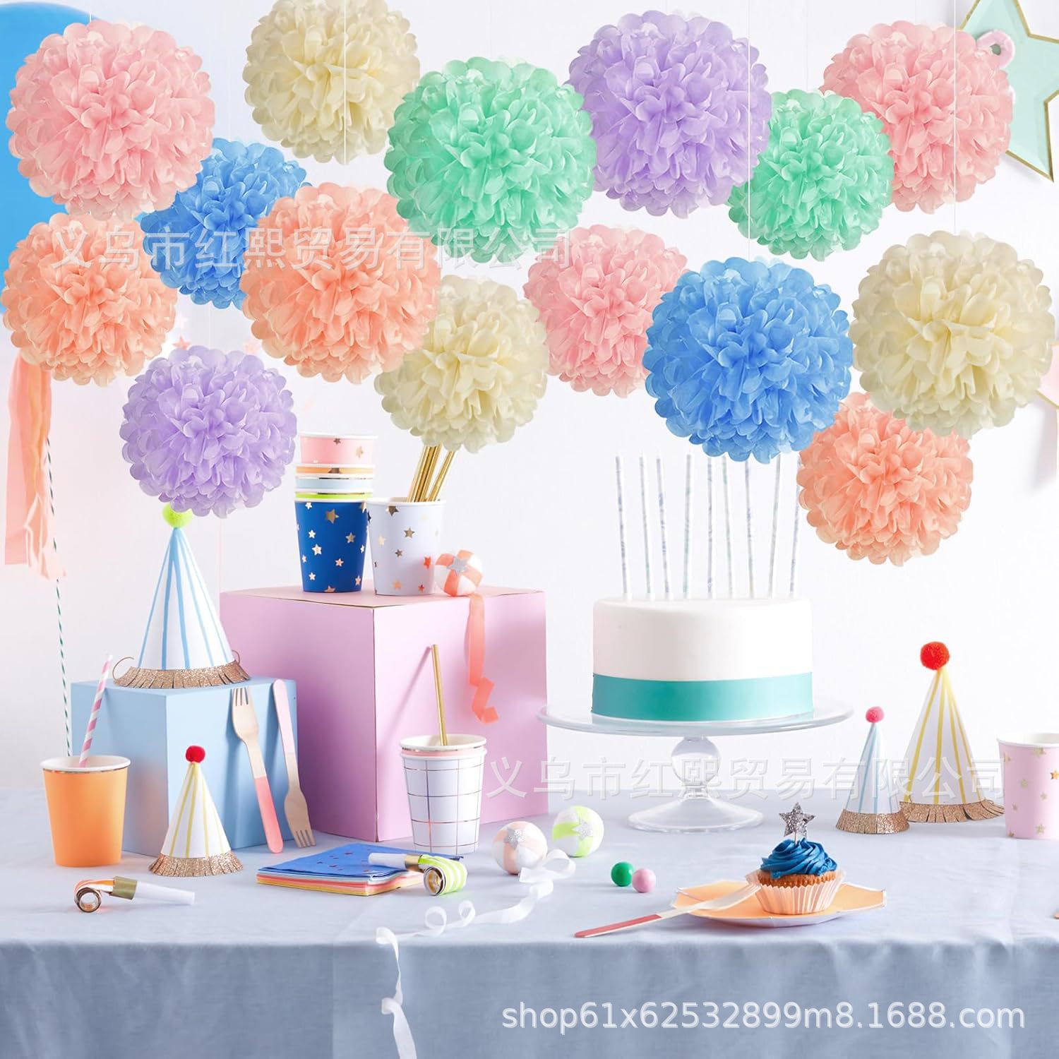 跨境热销马卡龙纸花球套装15件套生日派对婚礼装饰纸花球装饰布置