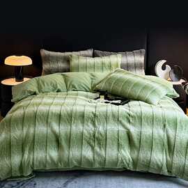 冬季渐变色兔兔绒被套法兰绒珊瑚绒加厚被套保暖牛奶绒床单四件套