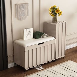French Cream Style Shoe Changing Stool for Home Entrance, Soft Shoe Cabinet, Multi-Functional Stool, Storage Integrated Shoe Changing Stool