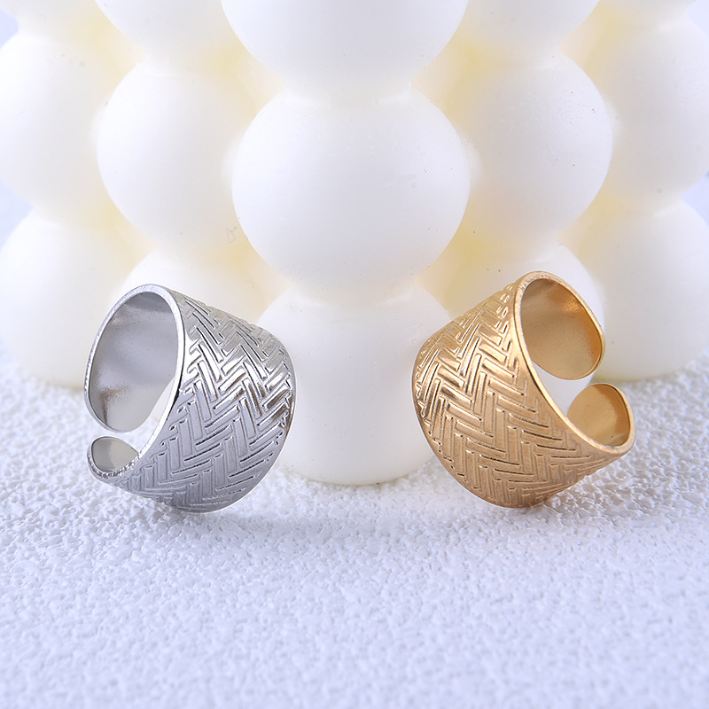 Punk Stripe Solid Color Titanium Steel Plating Open Ring