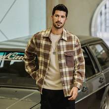 2025秋季新款美式复古宽松休闲工装衬衫外套男格子条纹衬衫上衣