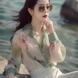 浅绿色碎花防晒衬衫女2024夏季绝美法式超仙长袖小衫设计感上衣潮