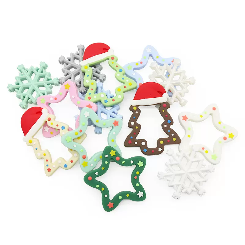 跨境专供宝宝圣诞节日礼物食品级硅胶磨牙棒婴儿牙胶防吃手咬咬胶