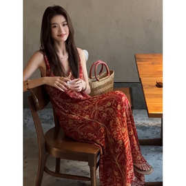 法式设计感红色碎花睡裙女2026年夏天新款大码家居服连衣裙可外穿