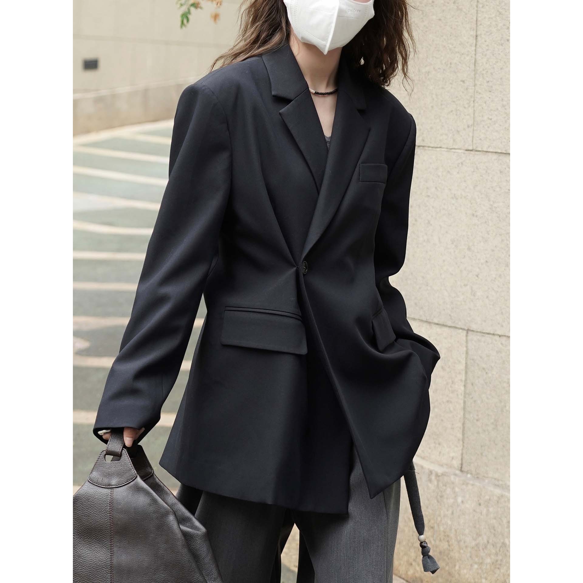 Xuman's New Winter Korean-style Fashionable Design Jacket With Diagonal Placket Back Slit, Loose Fit, Elegant And_ecoleips.com
