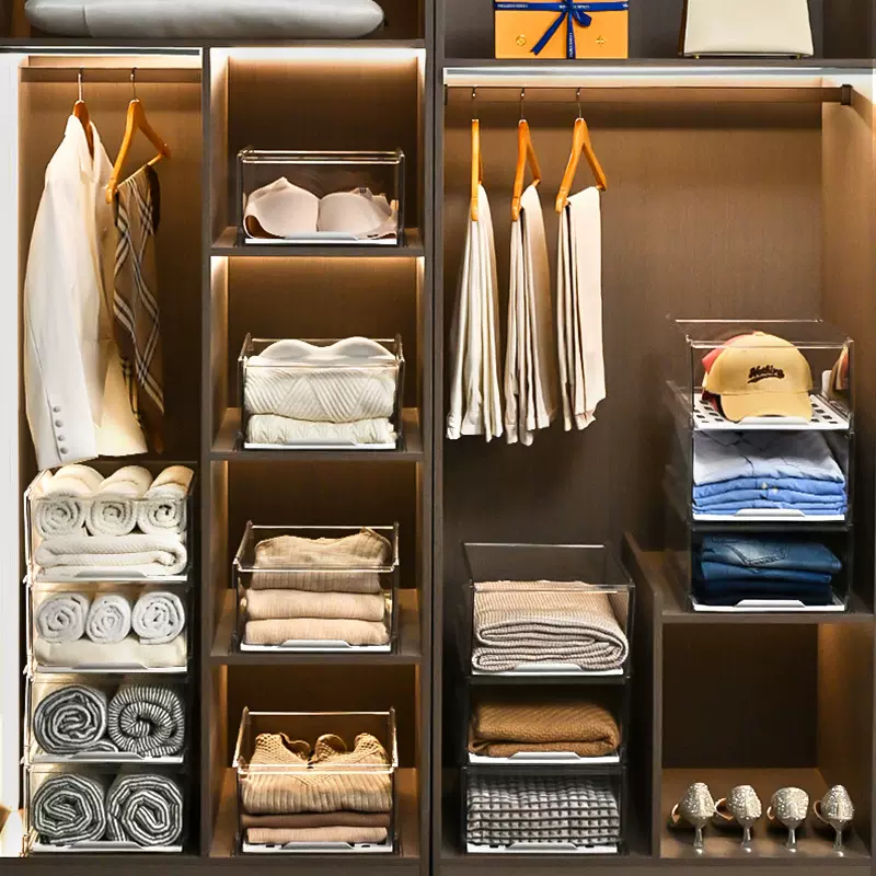 衣柜收纳神器可折叠抽屉式大容量衣物收纳盒分层隔板家用整理箱子