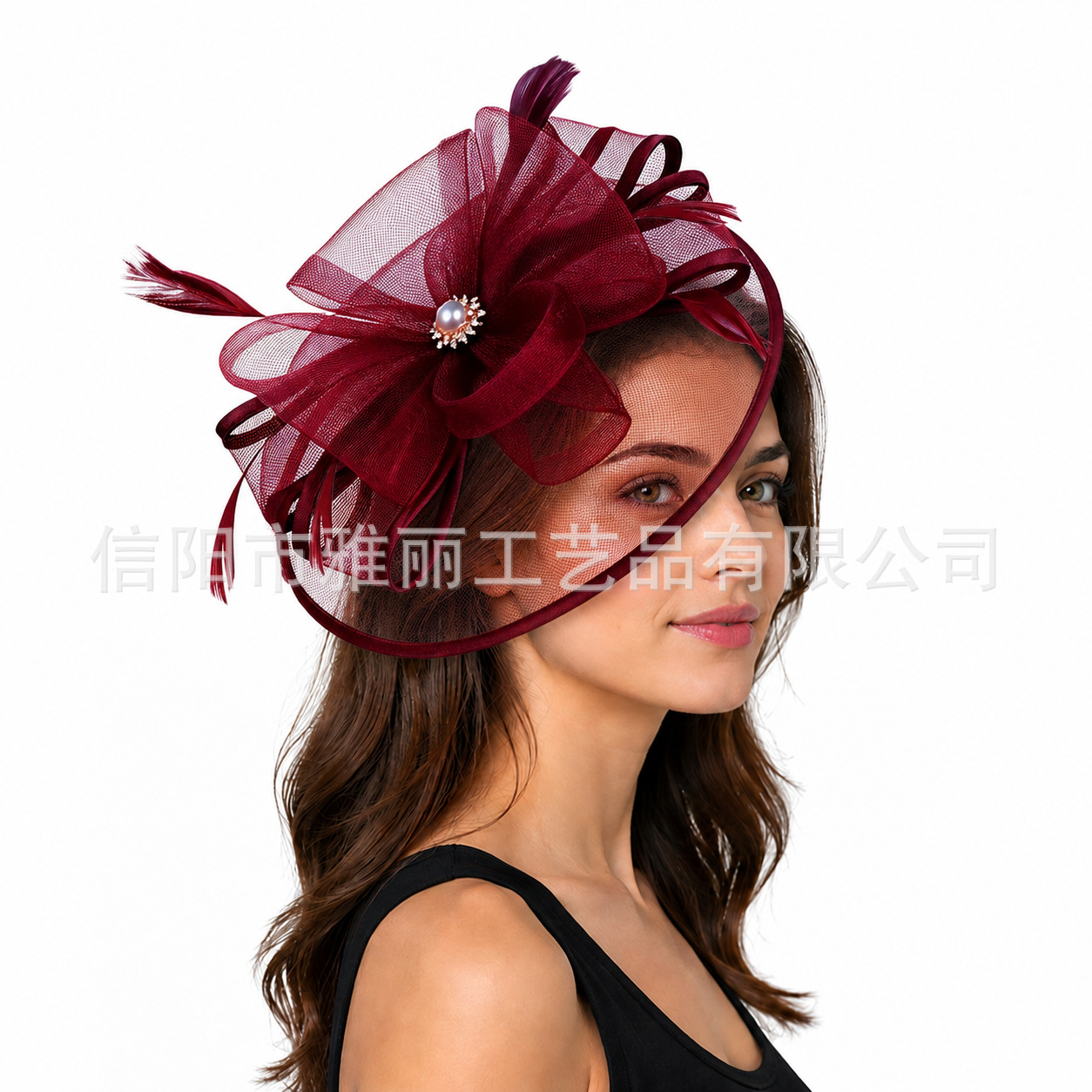 European and American vintage wedding banquet feather bow headpiece, horse racing club mesh hair accessory, hairpin, stage performance hair accessory