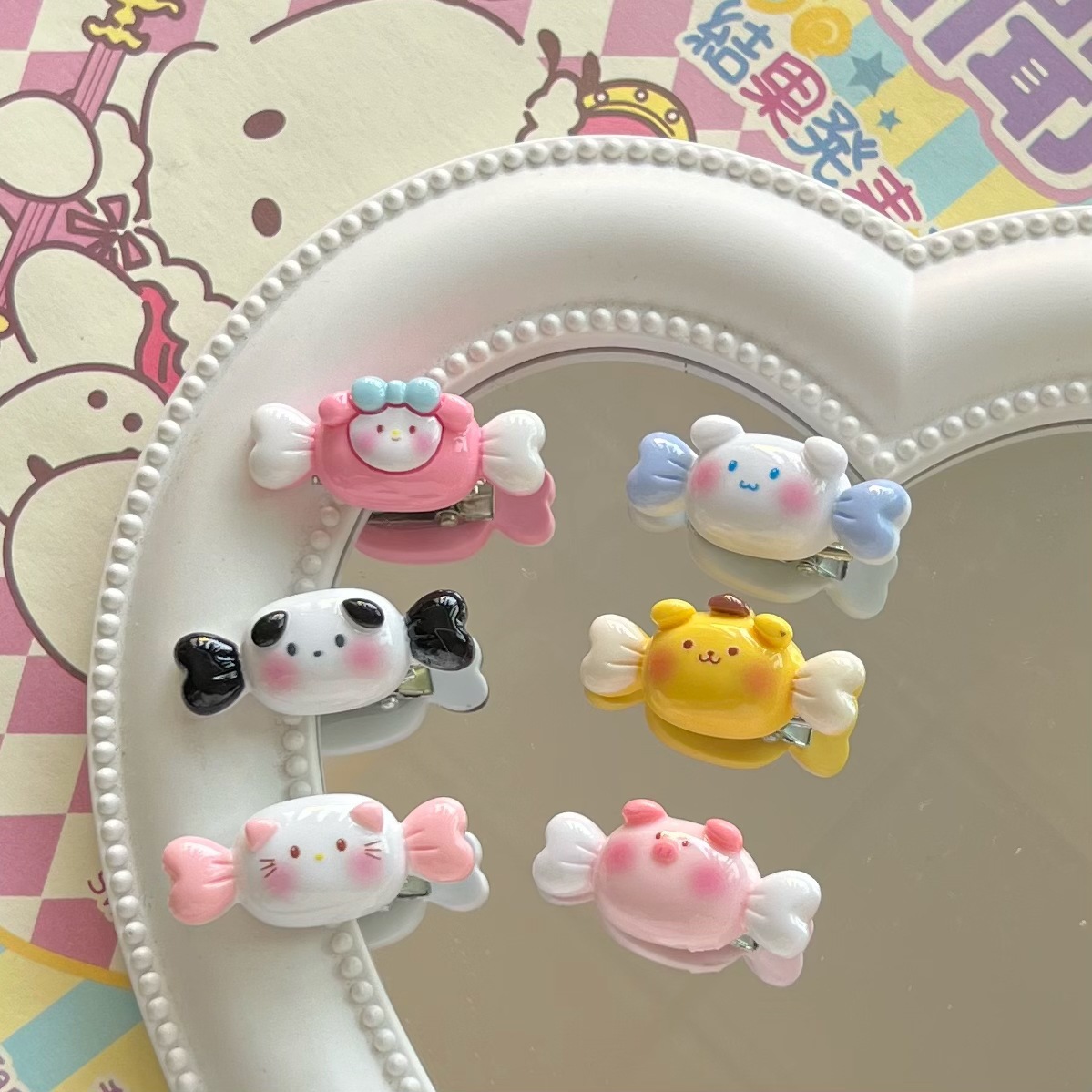 Cute Blush Sanrio Candy Hairpin ins Sweet Cute Girly Heart Mini Japanese Cartoon Headwear for Children