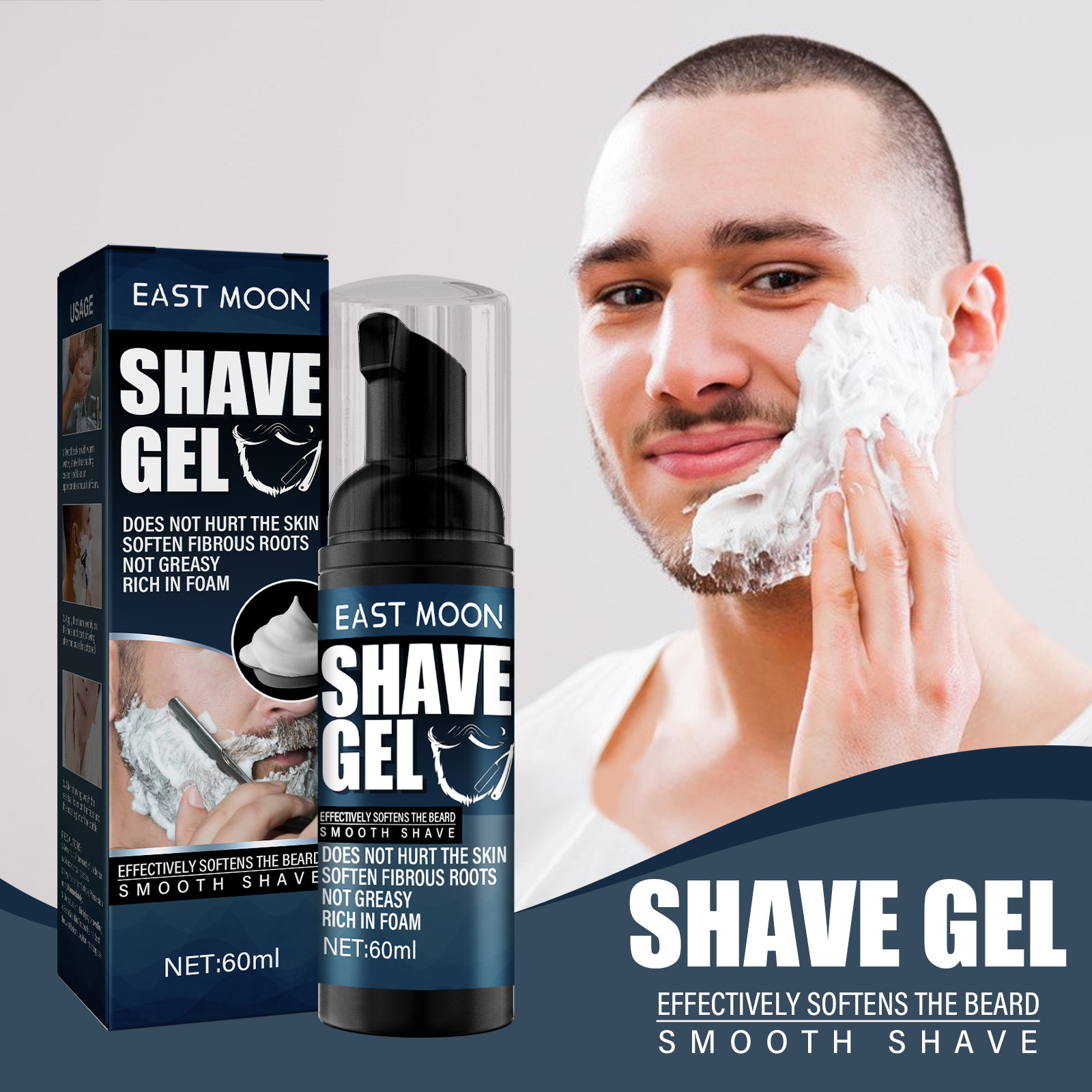 East Moon Shaving Cream Men's Shaving Foam Gentle Refreshing Cleansing and Softening Beard Foam Shaving Cream