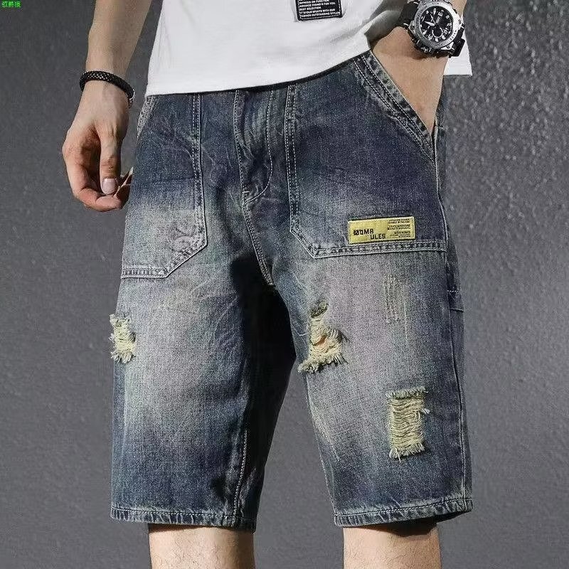 Cross-Border Denim Shorts for Men, Workwear Style, Loose Fit, Trendy, Versatile, Japanese Retro, Korean Style, Summer Men's Mid-Length Shorts