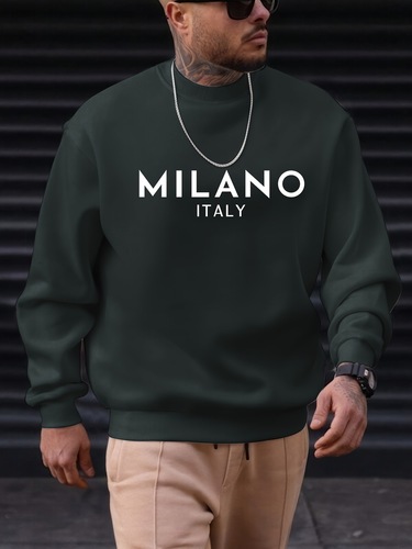 Men's Milan Italian Design Casual Hooded Sweatshirt - Soft Polyester, Long Sleeve, Round Neck, Machine Washable