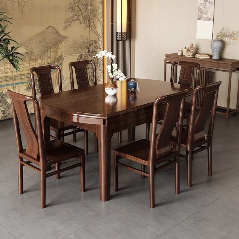 New Chinese Style Ebony Solid Wood Dining Table and Chair Combination Retractable Folding Square and Round Dual-Purpose Round Table Home Restaurant Dining Table